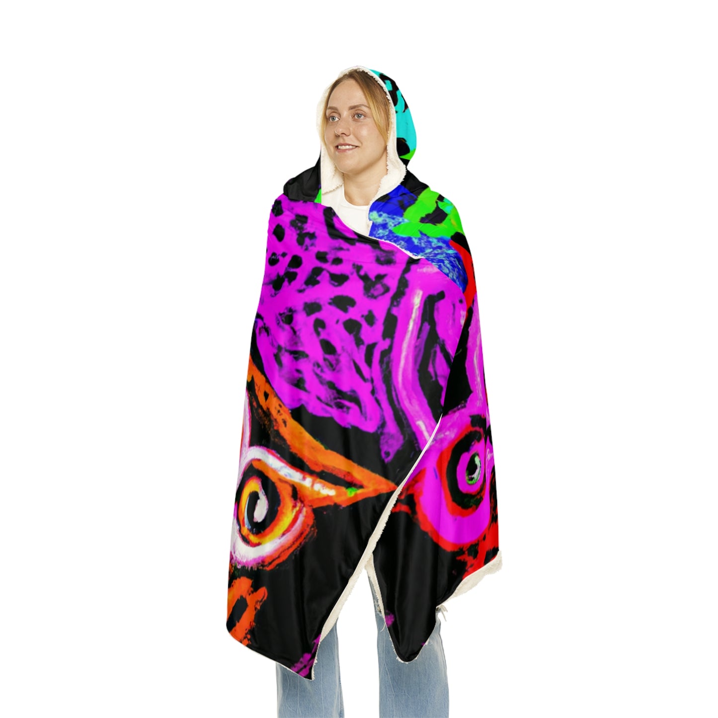 'Neon Nocturne' - NEON Owls Art Hooded Snuggle Blanket
