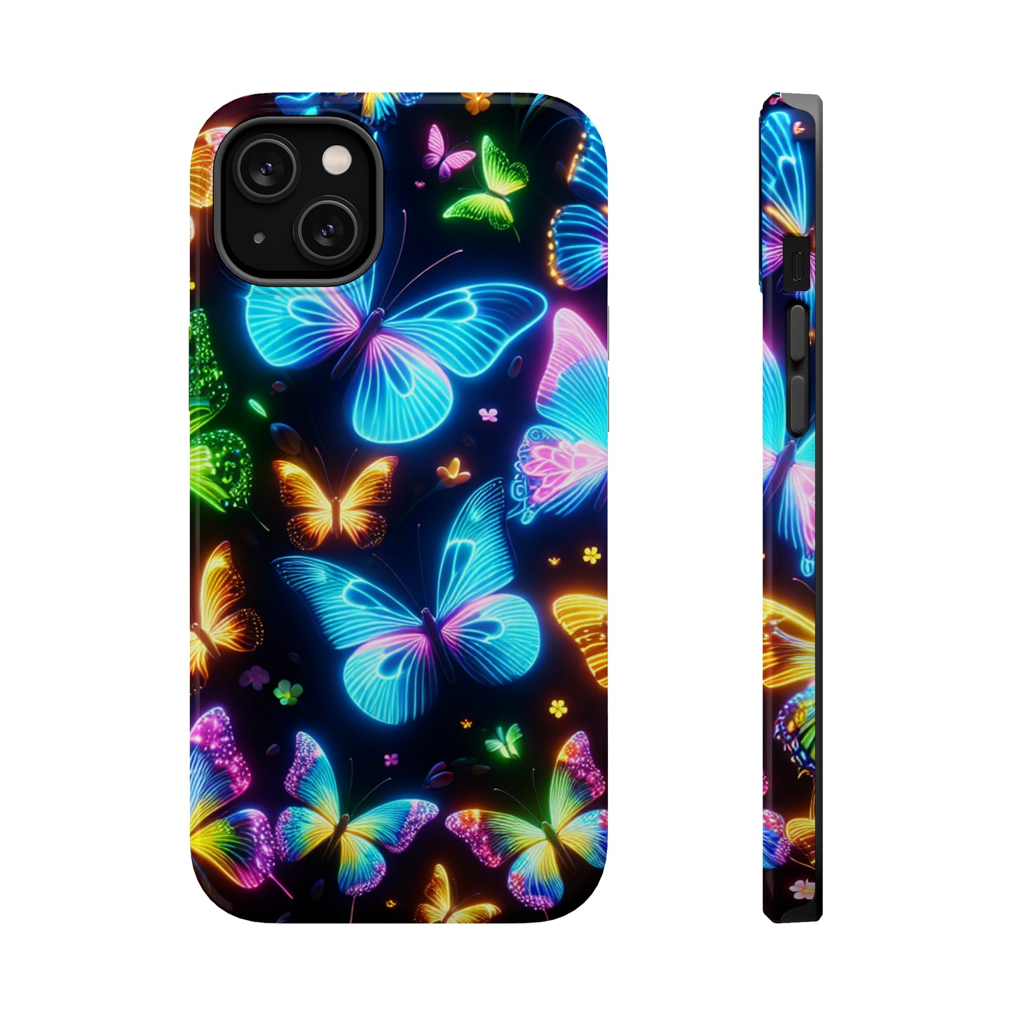 Luminous Butterfly Radiance Neon Butterflies Premium Art Magsafe Magnet Tough IPhone 13 14 15 Pro Plus Max and Mini in Matte and Glossy Phone cases
