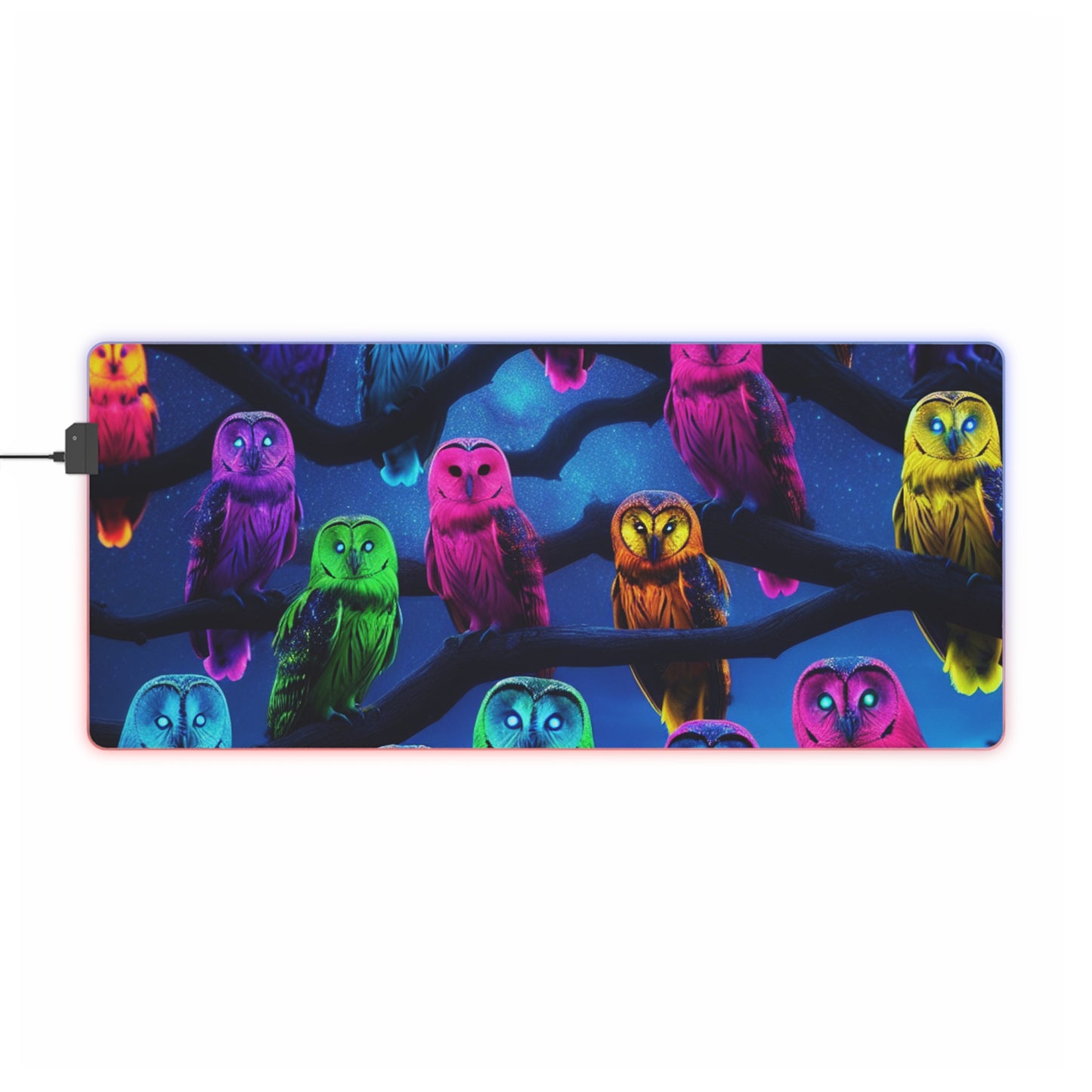 "Neon Nocturne" NEON Owls Art LED Mousepad