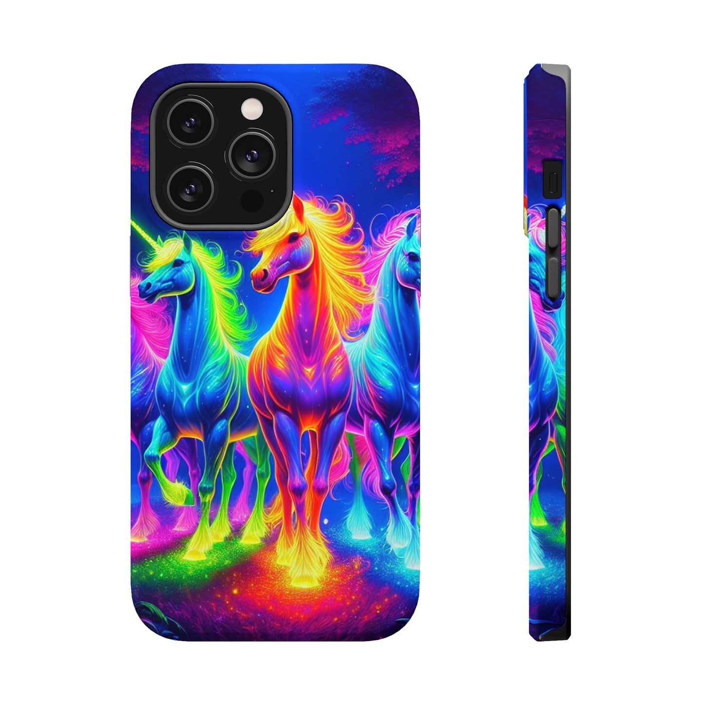 Neon Mystic Magicians Neon Unicorns Premium Art Magsafe Magnet Tough IPhone 13 14 15 Pro Plus Max and Mini in Matte and Glossy Phone cases