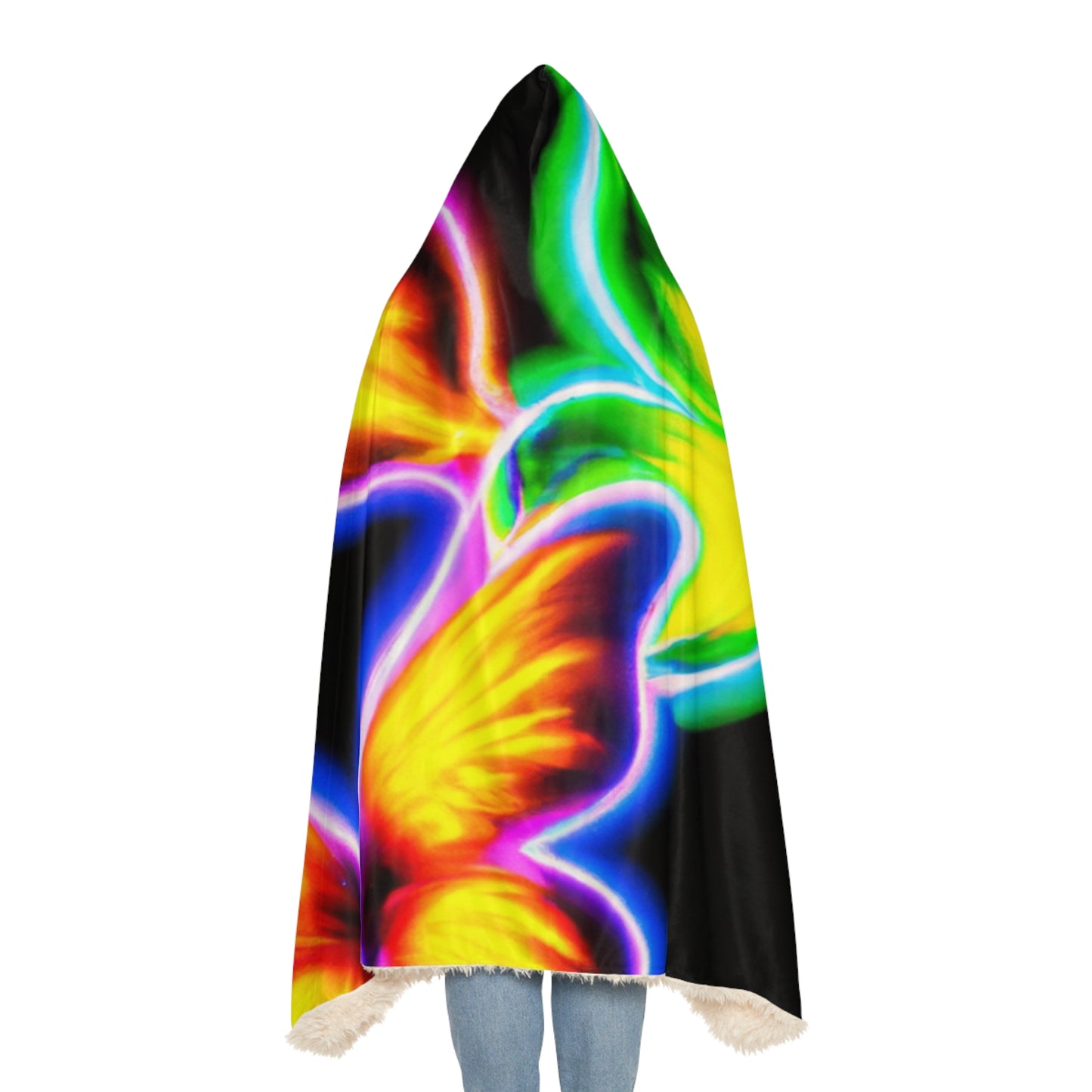 "The Glowing Constellation" - NEON Butterflies Art Hooded Snuggle Blanket