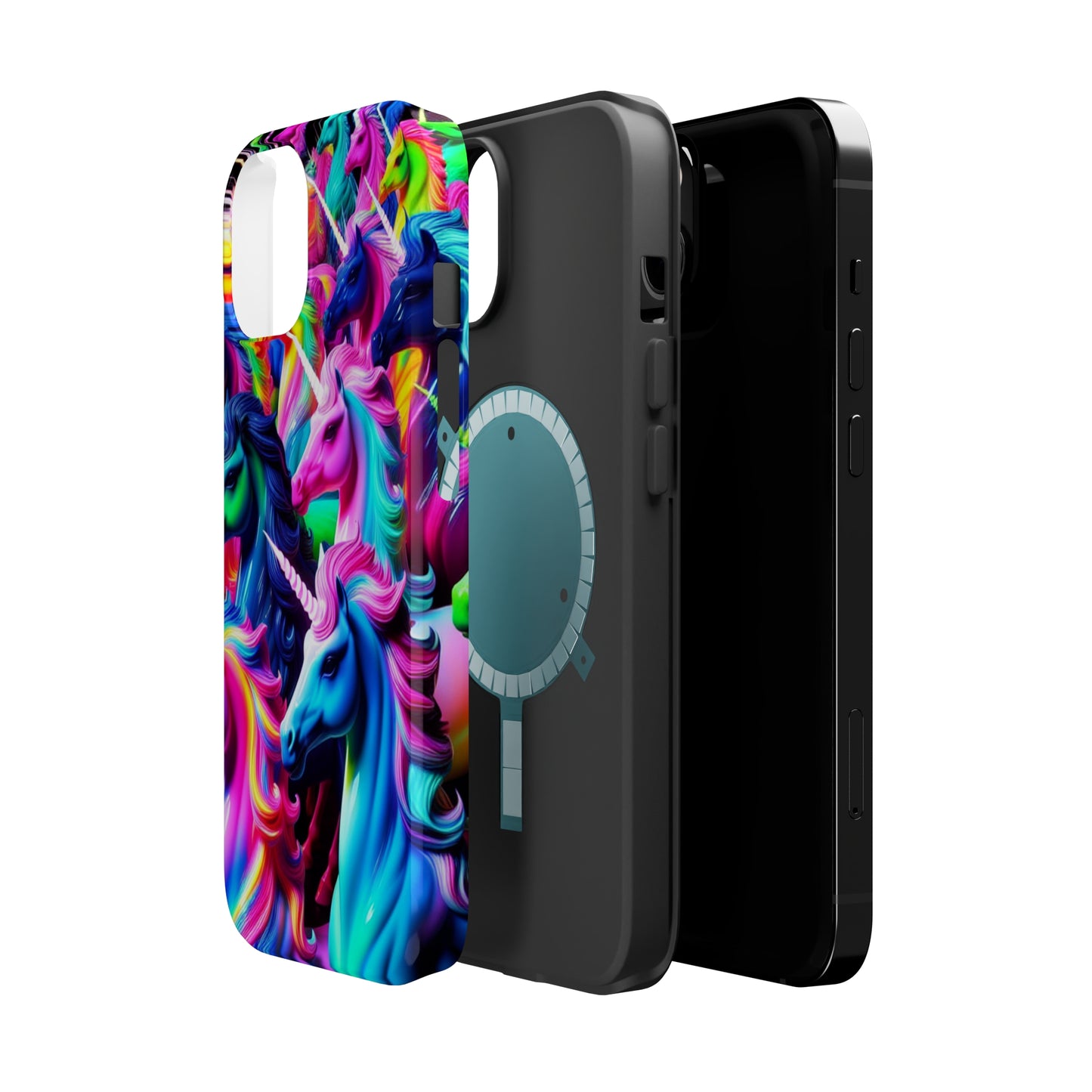 "Neon Illumination" Neon Unicorns Premium Art Magsafe Magnet Tough IPhone 13 14 15 Pro Plus Max and Mini in Matte and Glossy Phone cases