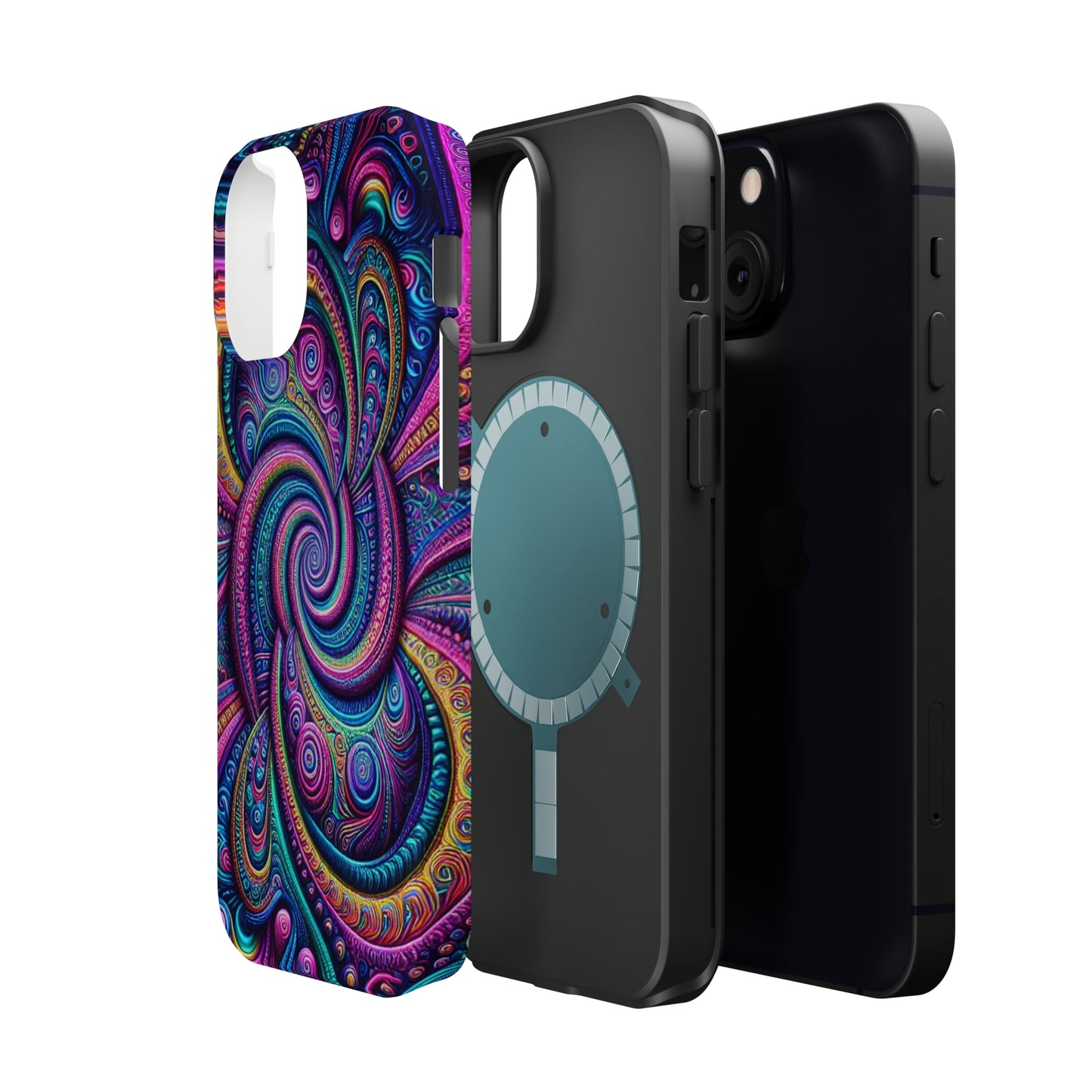 Cosmic Quasar Dreams. Neon Trippy Infinity Patterns Premium Art Magsafe Magnet Tough IPhone 13 14 15 Pro Plus Max and Mini in Matte and Glossy Phone cases