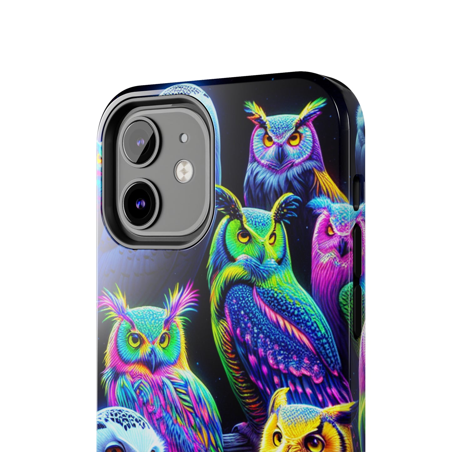 'Flock of Electric Flamses' NEON Owls Tough Phone Case