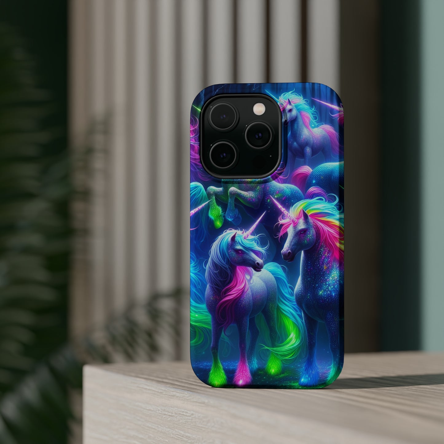 Vivid Dreamscape of Neon Unicorns Neon Unicorns Premium Art Magsafe Magnet Tough IPhone 13 14 15 Pro Plus Max and Mini in Matte and Glossy Phone cases