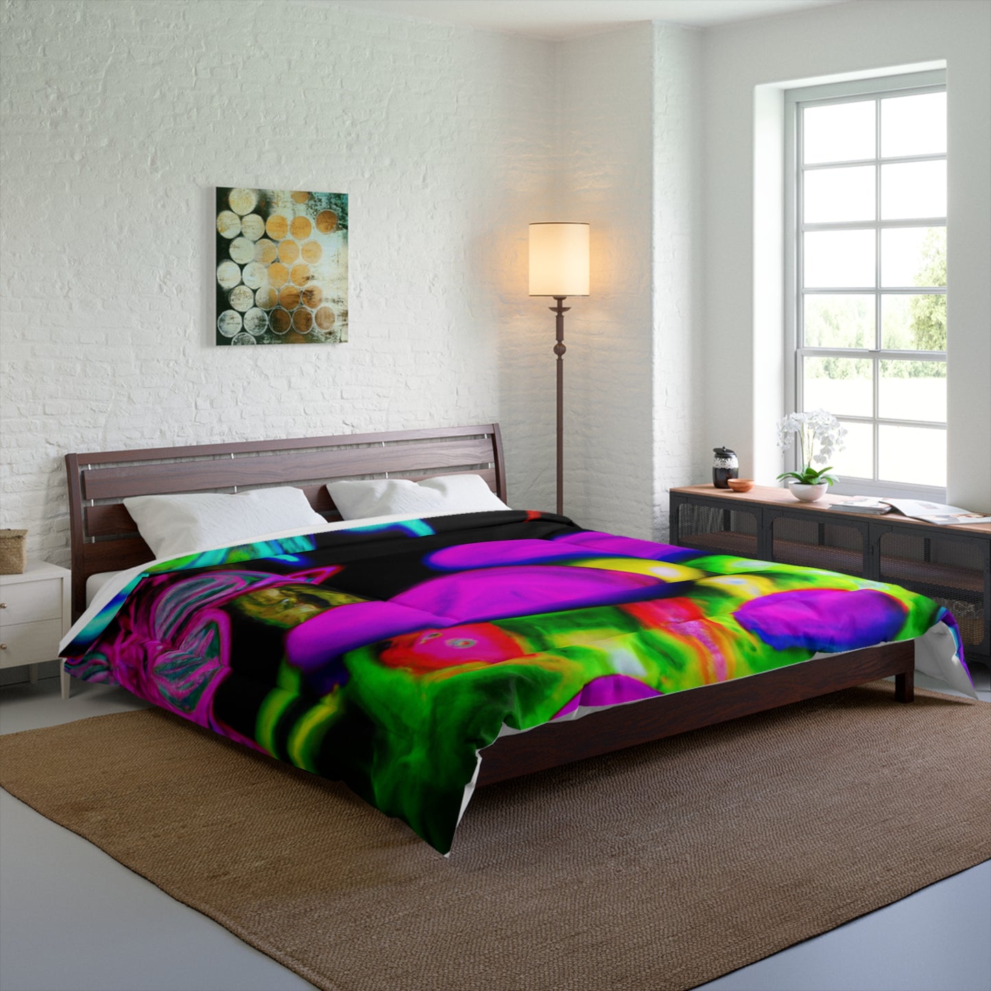 "Neon Rainforest Symphony" Butterflies & Mushrooms Comforter Blanket