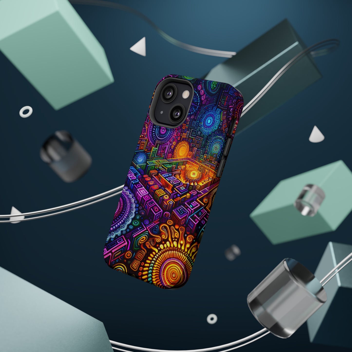 Vivid Voyage of Infinity Neon Splendor. Neon Trippy Infinity Patterns Premium Art Magsafe Magnet Tough IPhone 13 14 15 Pro Plus Max and Mini in Matte and Glossy Phone cases