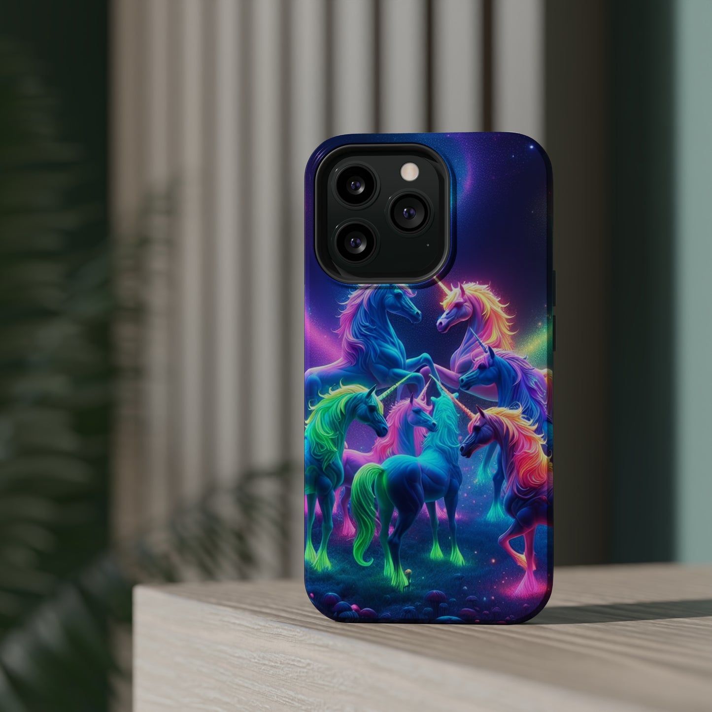 Neon Spectacle of Unicorns Neon Unicorns Premium Art Magsafe Magnet Tough IPhone 13 14 15 Pro Plus Max and Mini in Matte and Glossy Phone cases