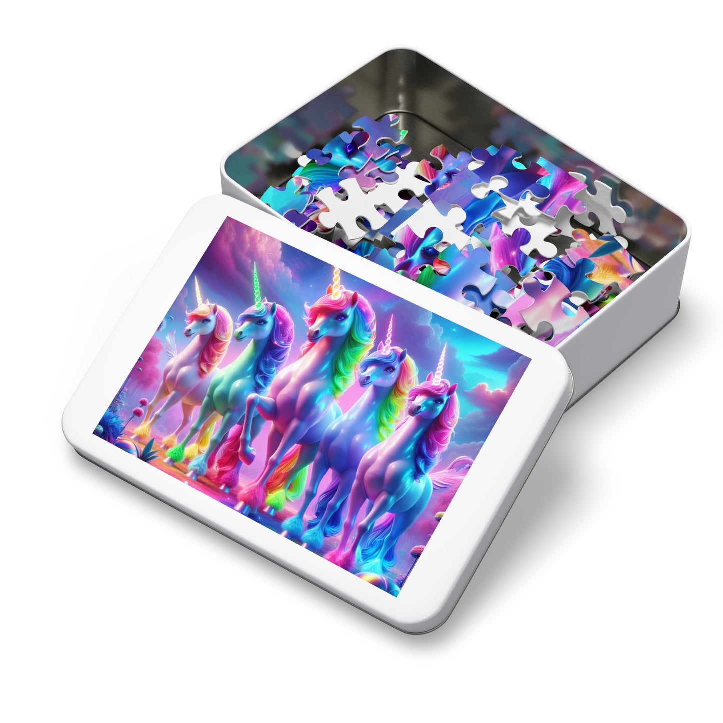 "Neon Herd" - Neon Unicorns Puzzle 30, 110, 252, and 1000 Pieces