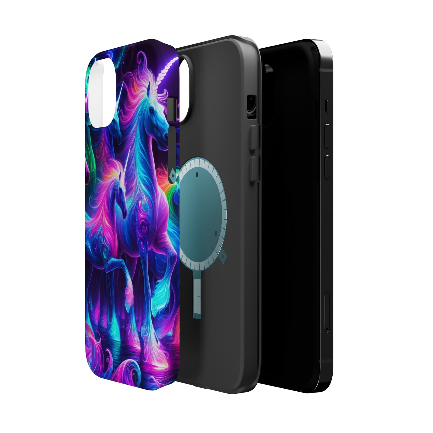 Neon Uniflourish Neon Unicorns Premium Art Magsafe Magnet Tough IPhone 13 14 15 Pro Plus Max and Mini in Matte and Glossy Phone cases
