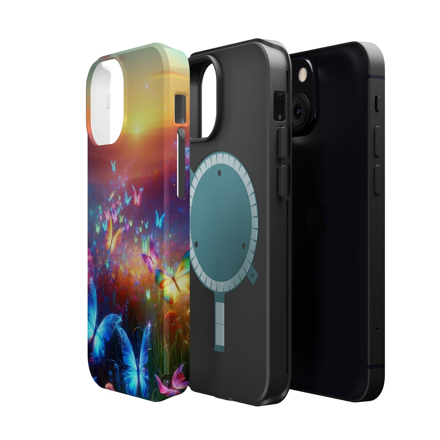Neon Flight Fantasy Neon Butterflies Premium Art Magsafe Magnet Tough IPhone 13 14 15 Pro Plus Max and Mini in Matte and Glossy Phone cases