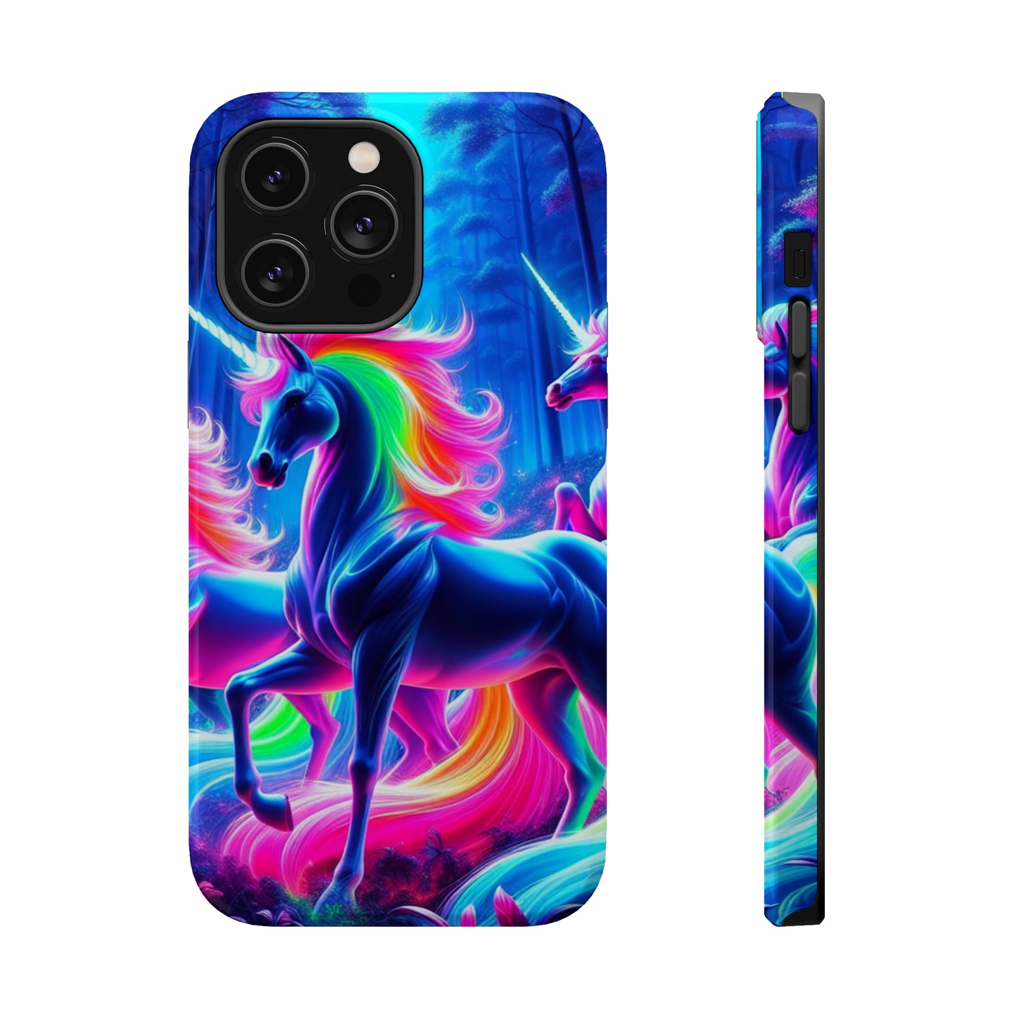 NeonNocturnals Neon Unicorns Premium Art Magsafe Magnet Tough IPhone 13 14 15 Pro Plus Max and Mini in Matte and Glossy Phone cases