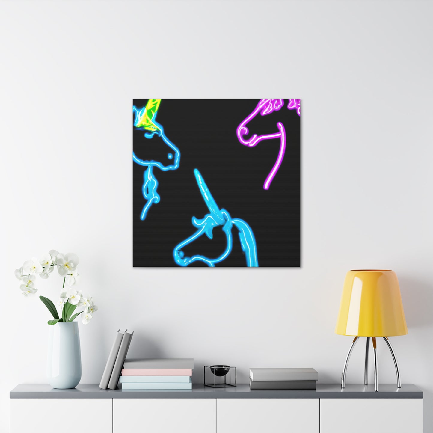 Vibrant Neon Fantasy NEON Unicorns Art Canvas