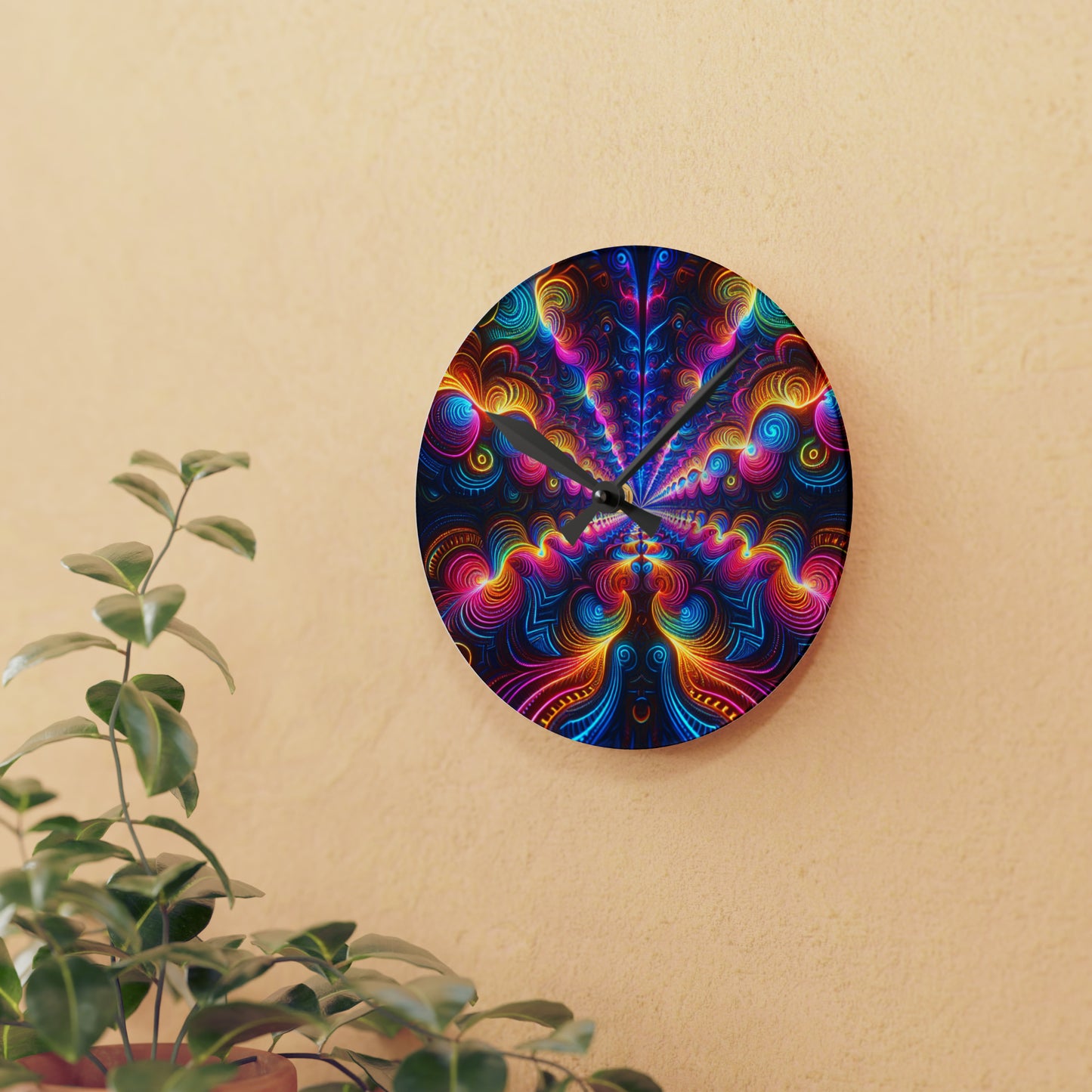 "Infinite Neon Trippiness" Infinity Patterns Art Acrylic Clock