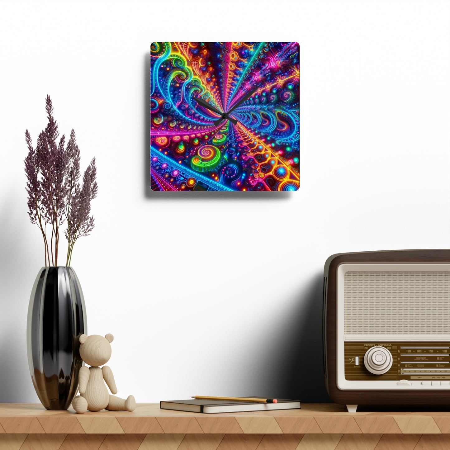 "Infinite Neon Reflection" Infinity Patterns Art Acrylic Clock