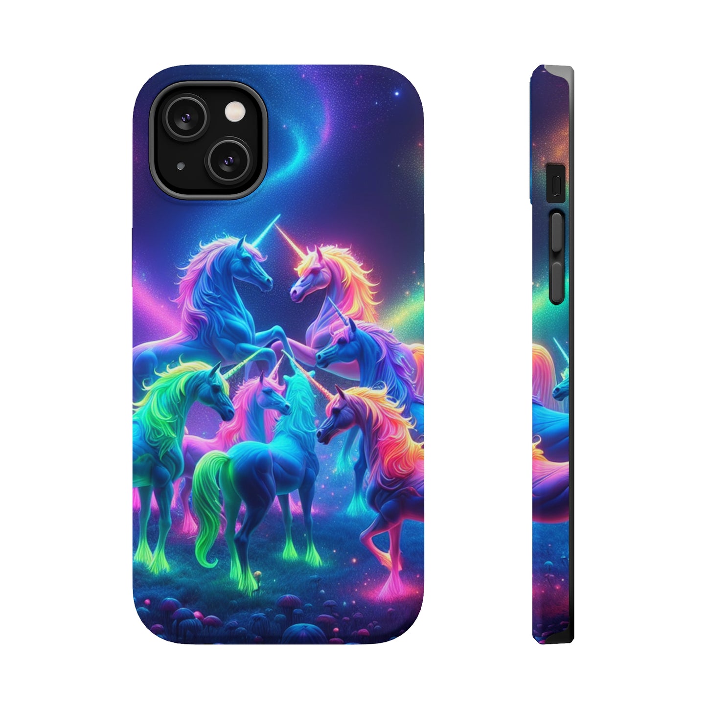 Neon Spectacle of Unicorns Neon Unicorns Premium Art Magsafe Magnet Tough IPhone 13 14 15 Pro Plus Max and Mini in Matte and Glossy Phone cases