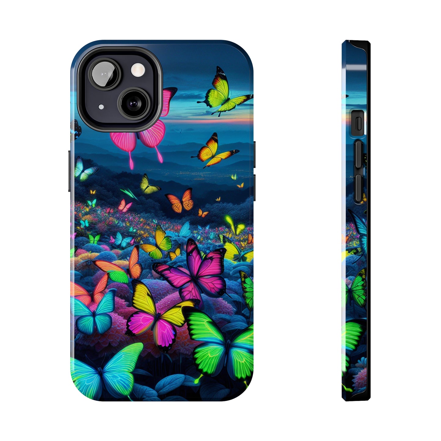 "Neon Flight Spectacle" NEON Butterflies Tough Phone Case Iphone 6 7 8 9 10 11 12 13 14 SE X XR XS Pro Max Mini Plus