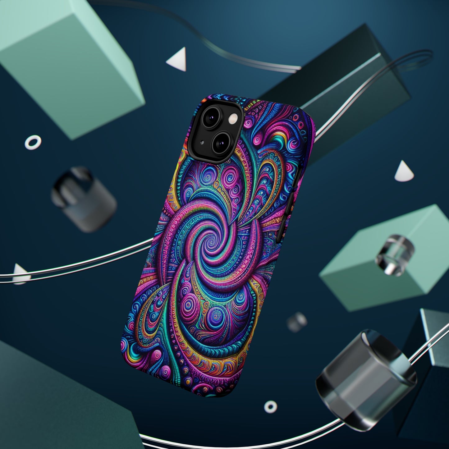 Cosmic Quasar Dreams. Neon Trippy Infinity Patterns Premium Art Magsafe Magnet Tough IPhone 13 14 15 Pro Plus Max and Mini in Matte and Glossy Phone cases