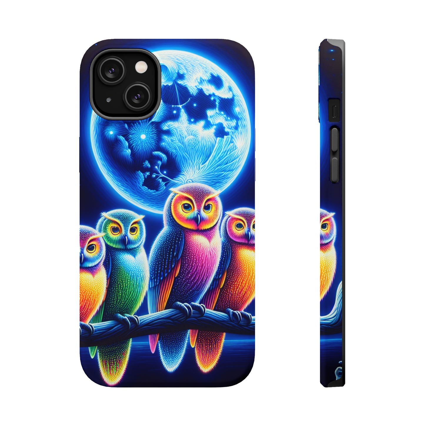 Neon Nocturnal Orbitals. Neon Owls Premium Art Magsafe Magnet Tough IPhone 13 14 15 Pro Plus Max and Mini in Matte and Glossy Phone cases