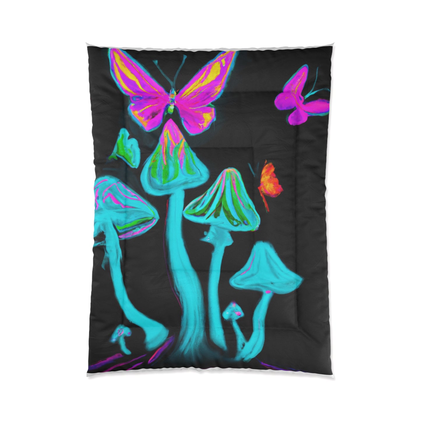 "Neon Foliage Festivity" Butterflies & Mushrooms Comforter Blanket