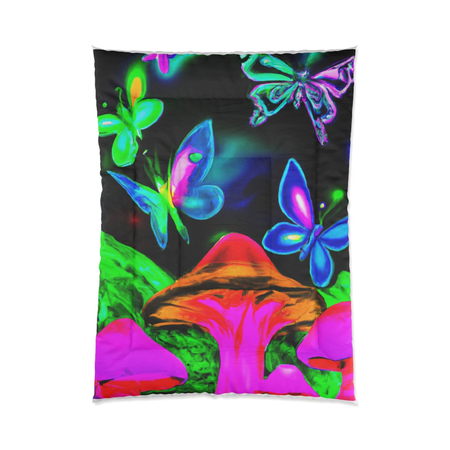 Vivid Cosmos. Butterflies & Mushrooms Comforter Blanket