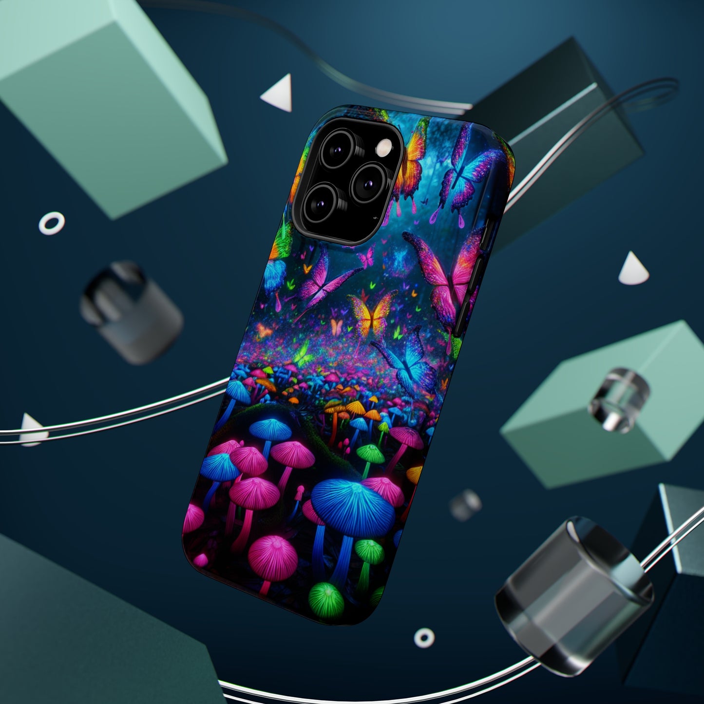 Neon Fruition Neon Butterflies and Mushrooms Premium Art Magsafe Magnet Tough IPhone 13 14 15 Pro Plus Max and Mini in Matte and Glossy Phone cases