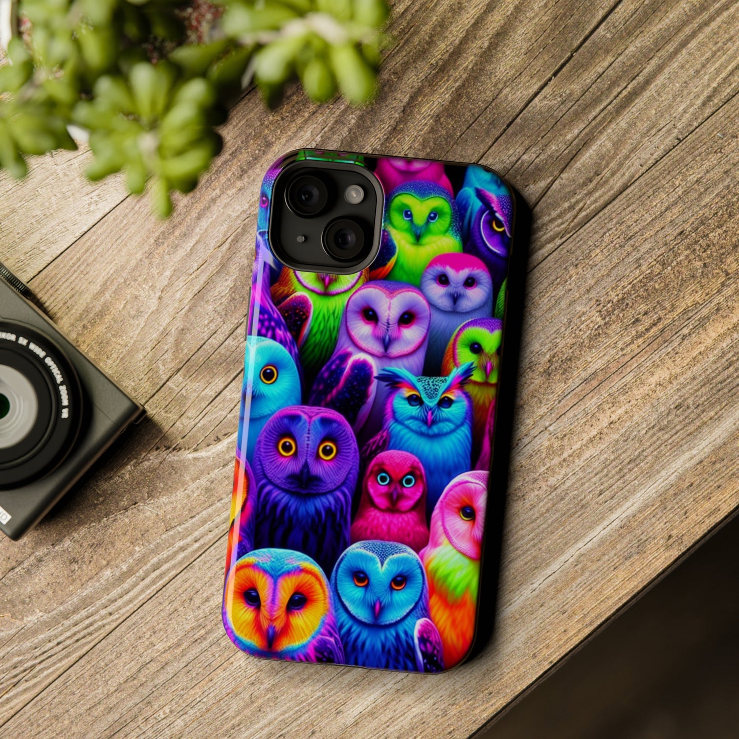 Vivid Nocturnal Neonatures Neon Owls Premium Art Magsafe Magnet Tough IPhone 13 14 15 Pro Plus Max and Mini in Matte and Glossy Phone cases