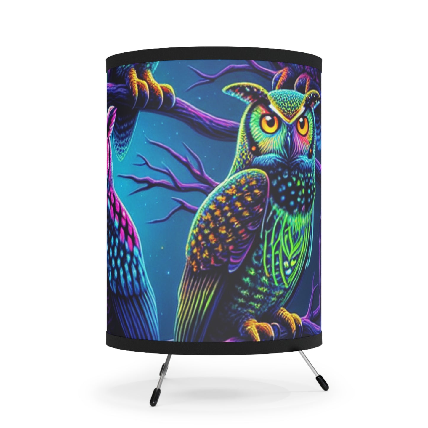 "Aurora Prisms Of The Night" - NEON Owls Art Tripod Lamp
