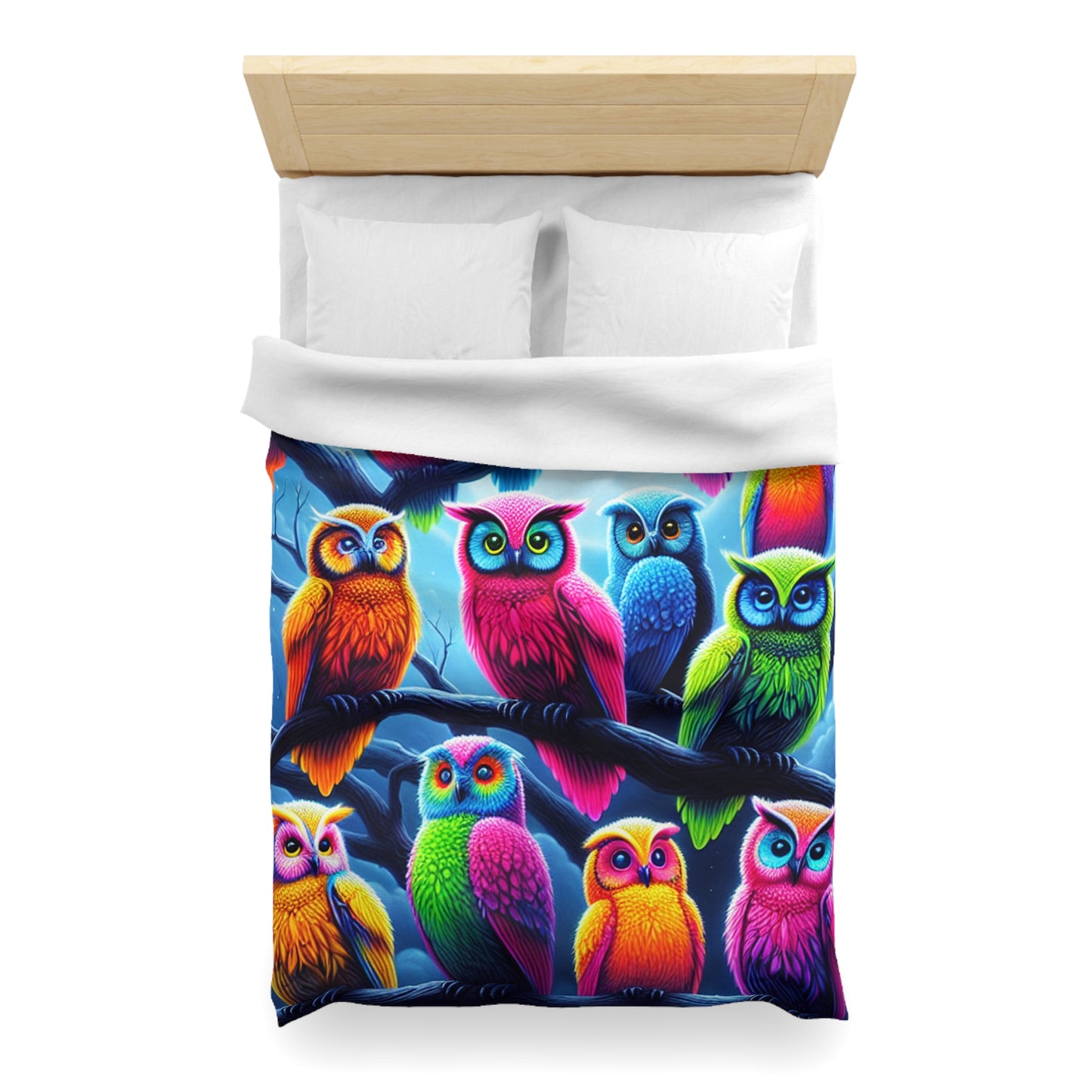 Felipeo da Pintorelli - NEON Owls Microfiber Duvet Cover
