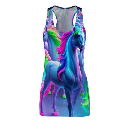 "Fantastical Neon Oasis" Neon Unicorns Racerback Dress