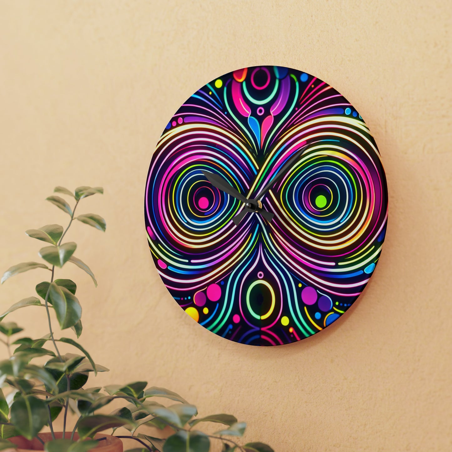 Vibrant Neon Infinity Spirograph. Infinity Patterns Art Acrylic Clock