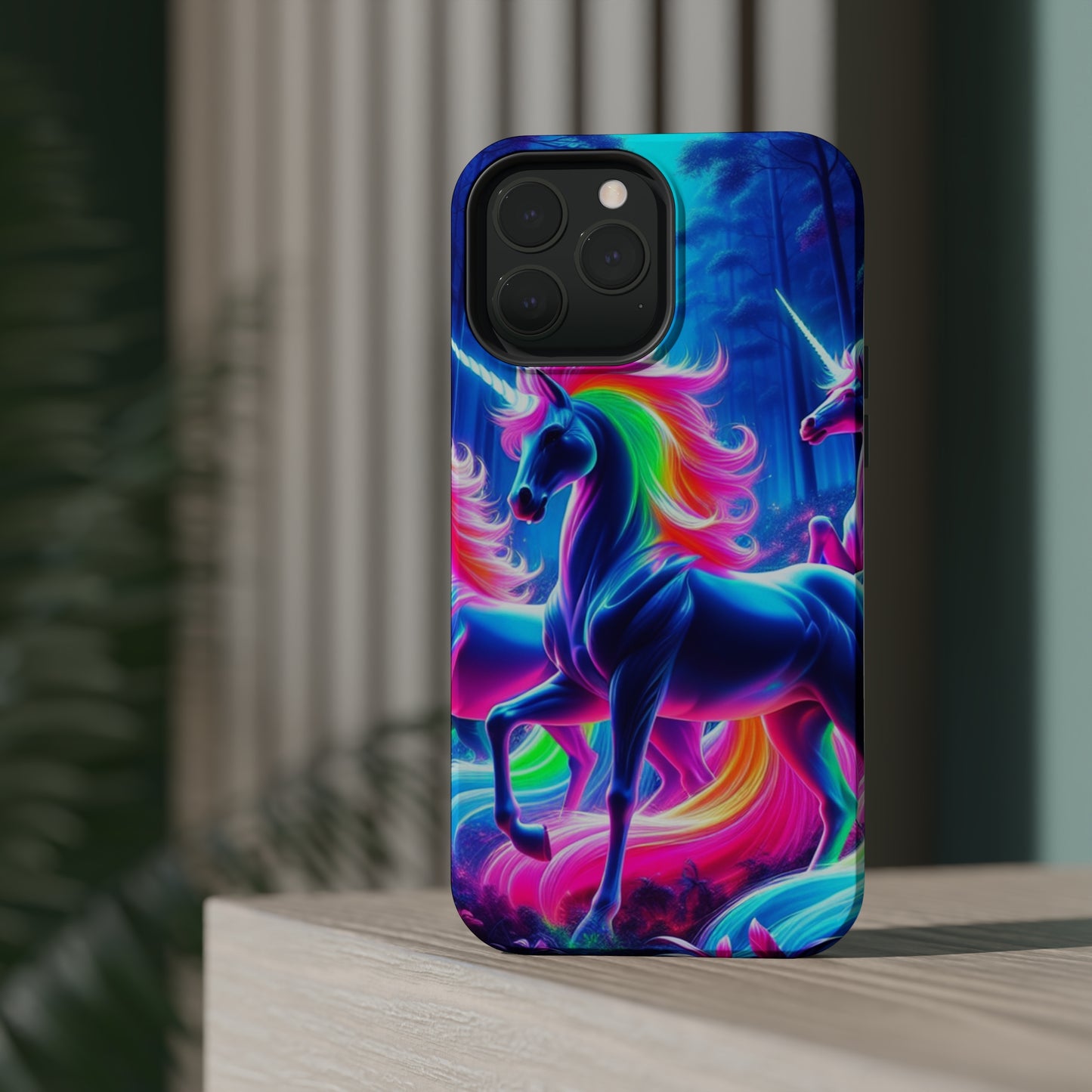 NeonNocturnals Neon Unicorns Premium Art Magsafe Magnet Tough IPhone 13 14 15 Pro Plus Max and Mini in Matte and Glossy Phone cases