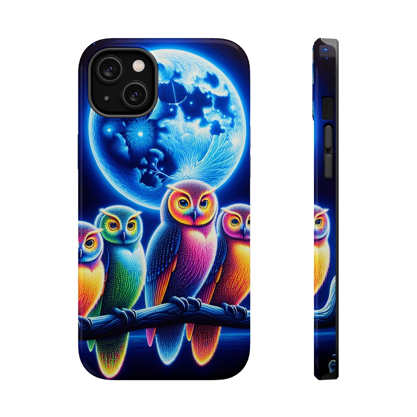 Neon Nocturnal Orbitals. Neon Owls Premium Art Magsafe Magnet Tough IPhone 13 14 15 Pro Plus Max and Mini in Matte and Glossy Phone cases