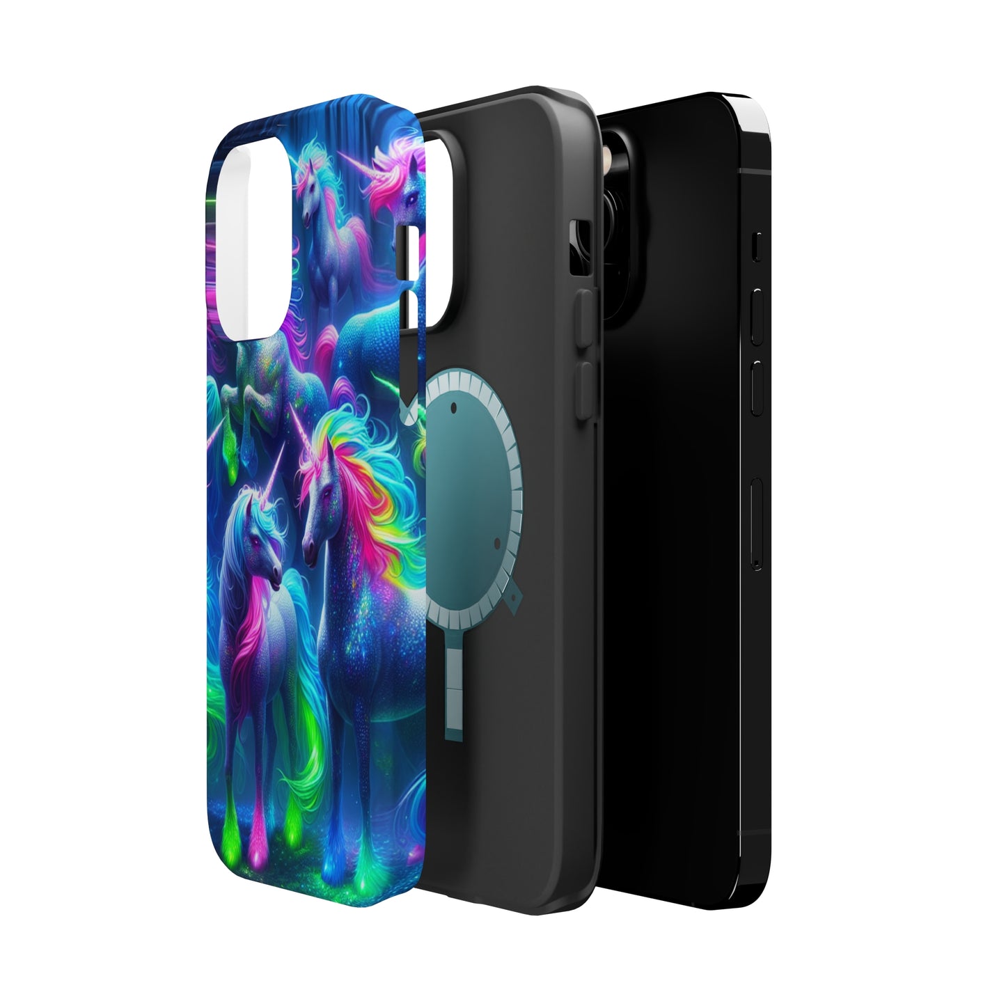 Vivid Dreamscape of Neon Unicorns Neon Unicorns Premium Art Magsafe Magnet Tough IPhone 13 14 15 Pro Plus Max and Mini in Matte and Glossy Phone cases