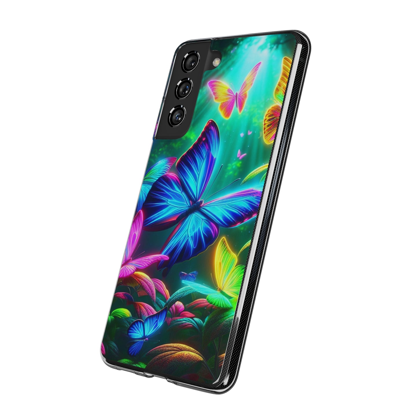 "Vivid Neon Flyaways" NEON Butterflies Art Polycarbonate Phone Case Samsung Galaxy s21 s22 Google Pixel 6 Iphone 11 12 13 14 Pro Max Mini Plus