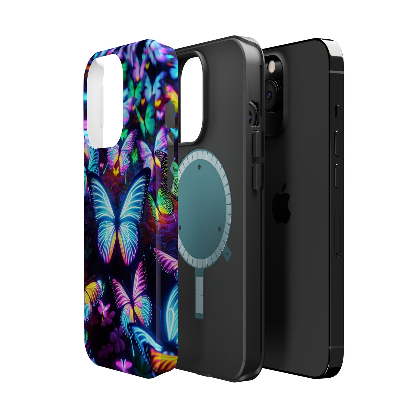 "Neon Butterflies in the Night Sky" Neon Butterflies Premium Art Magsafe Magnet Tough IPhone 13 14 15 Pro Plus Max and Mini in Matte and Glossy Phone cases