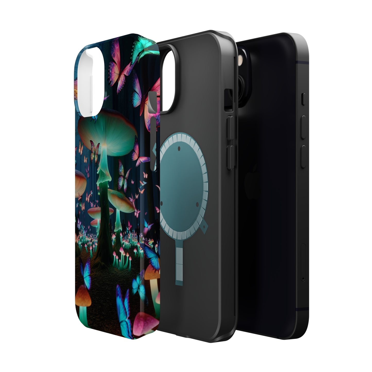 Neon Garden Delight. Neon Butterflies and Mushrooms Premium Art Magsafe Magnet Tough IPhone 13 14 15 Pro Plus Max and Mini in Matte and Glossy Phone cases