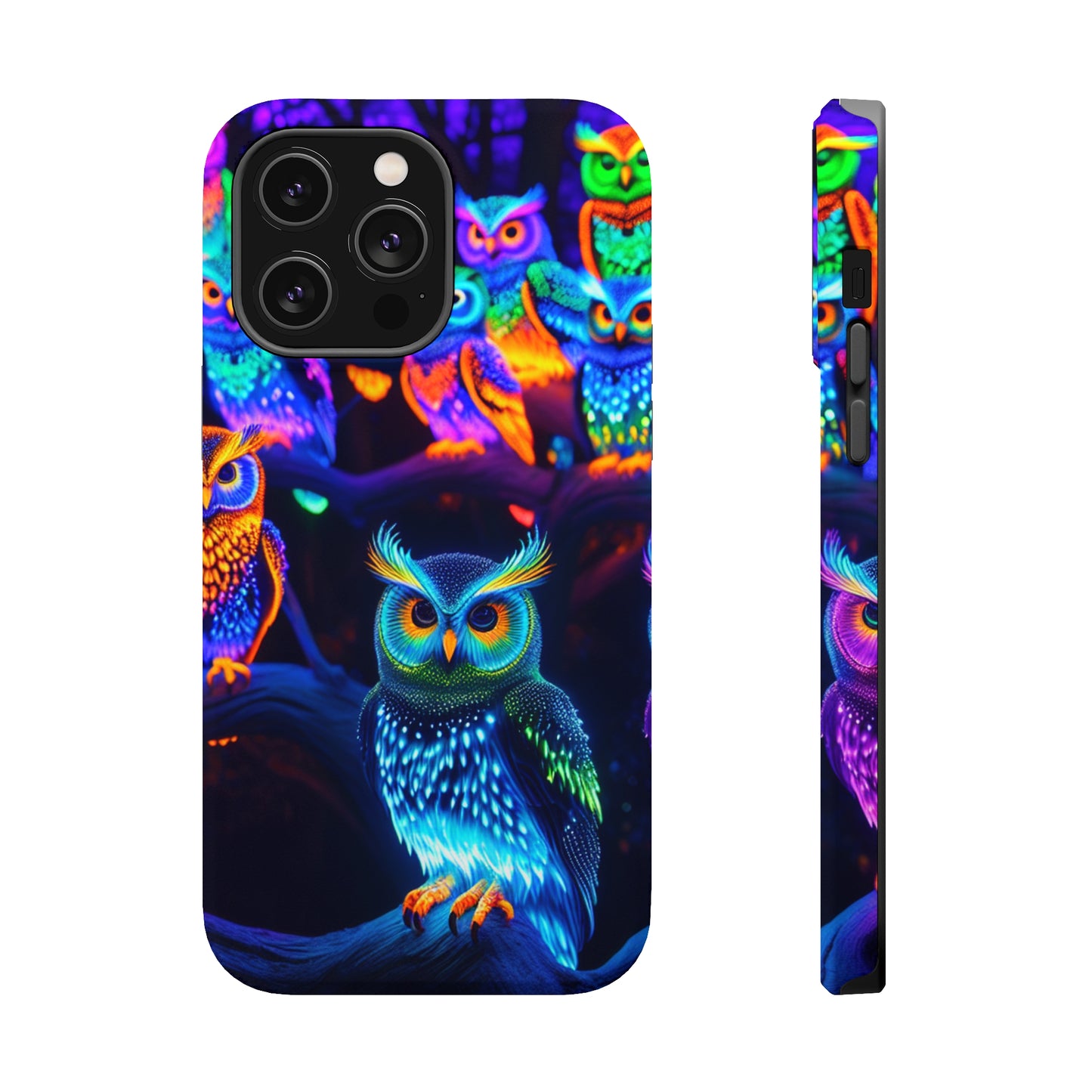 Glowing Neon Clan. Neon Owls Premium Art Magsafe Magnet Tough IPhone 13 14 15 Pro Plus Max and Mini in Matte and Glossy Phone cases