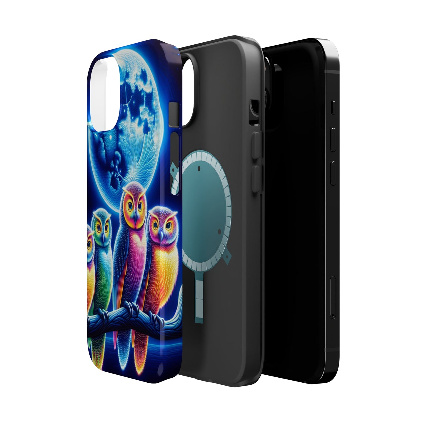 Neon Nocturnal Orbitals. Neon Owls Premium Art Magsafe Magnet Tough IPhone 13 14 15 Pro Plus Max and Mini in Matte and Glossy Phone cases