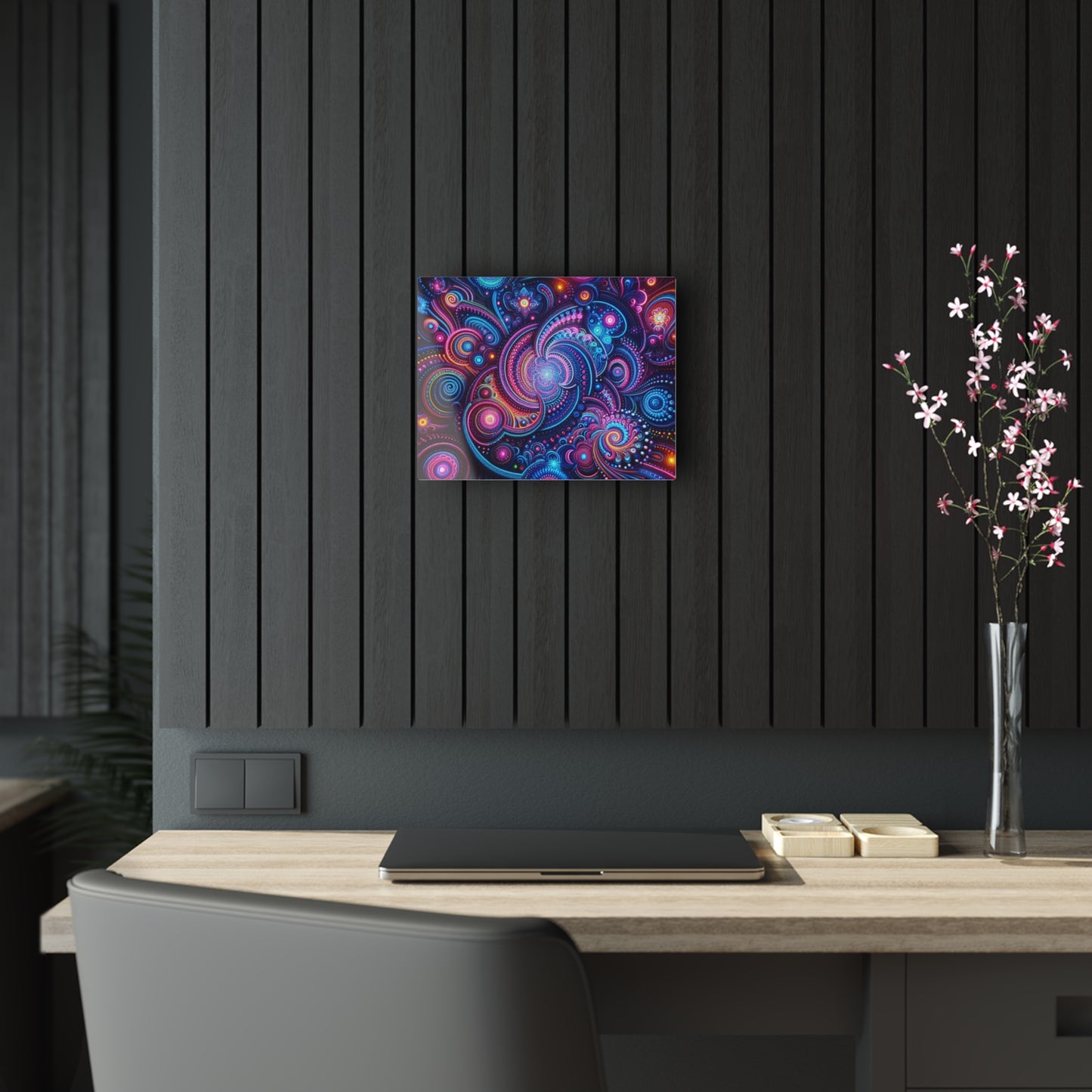 Hypno-Neon Vortex. Trippy infity Pattern 1/4" Glossy Acrylic Art