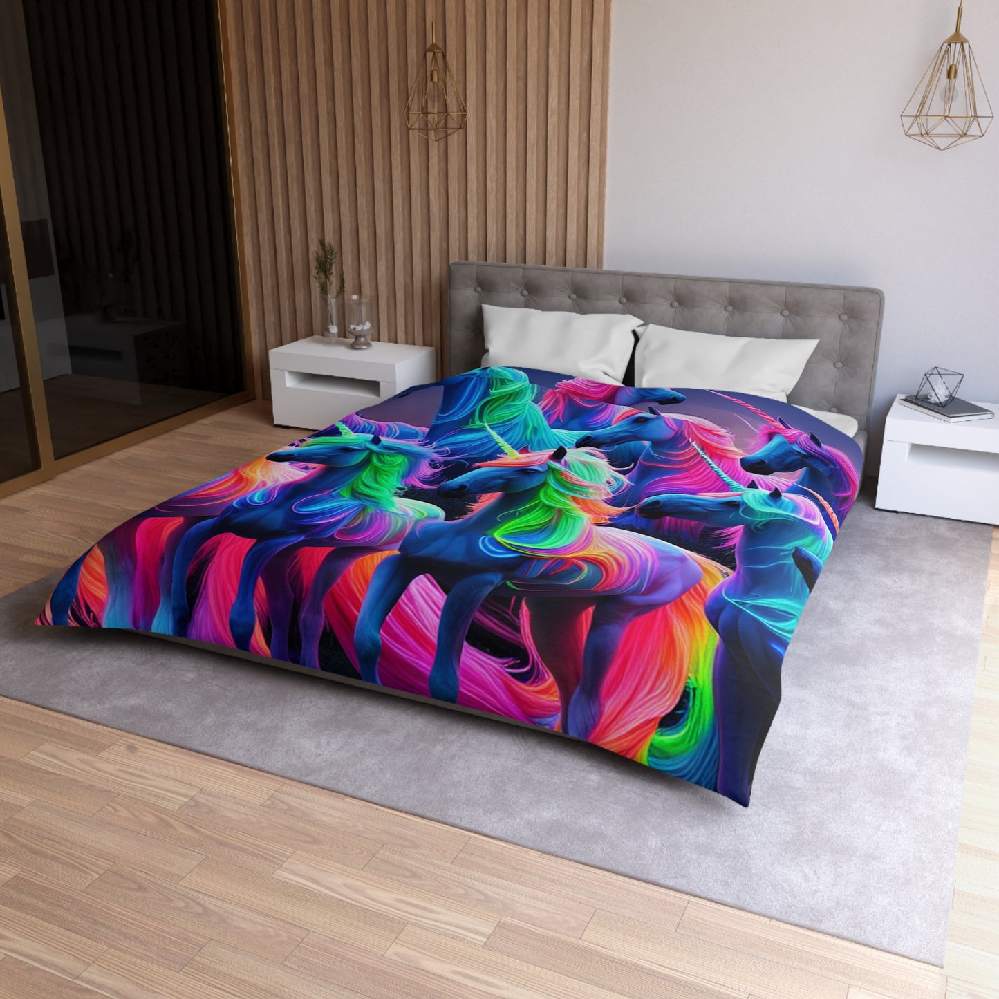 Gian Lorenzo Bernini - NEON Unicorns Microfiber Duvet Cover