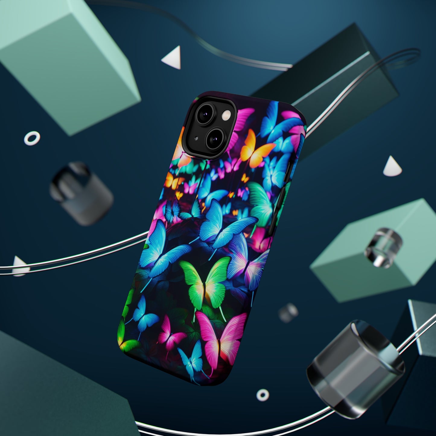 "Neon Butterfly Luridrainbow". Neon Butterflies Premium Art Magsafe Magnet Tough IPhone 13 14 15 Pro Plus Max and Mini in Matte and Glossy Phone cases