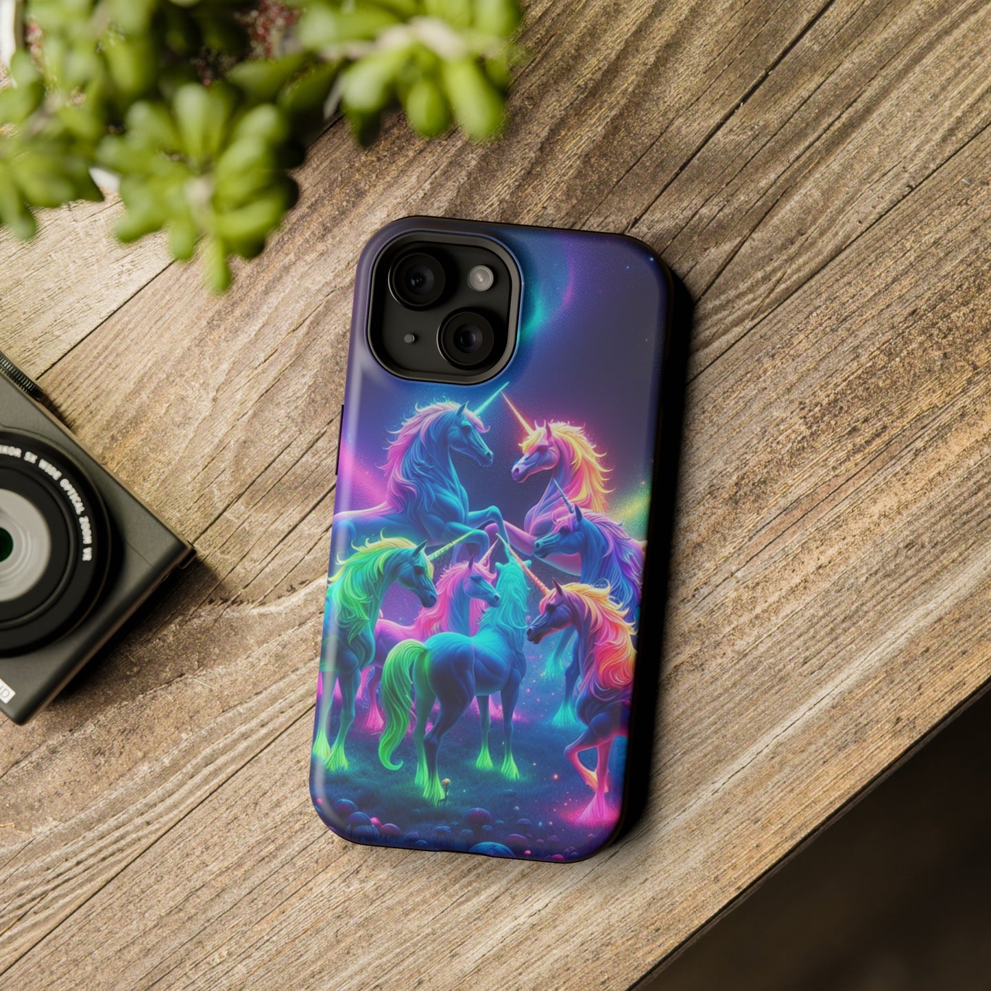 Neon Spectacle of Unicorns Neon Unicorns Premium Art Magsafe Magnet Tough IPhone 13 14 15 Pro Plus Max and Mini in Matte and Glossy Phone cases