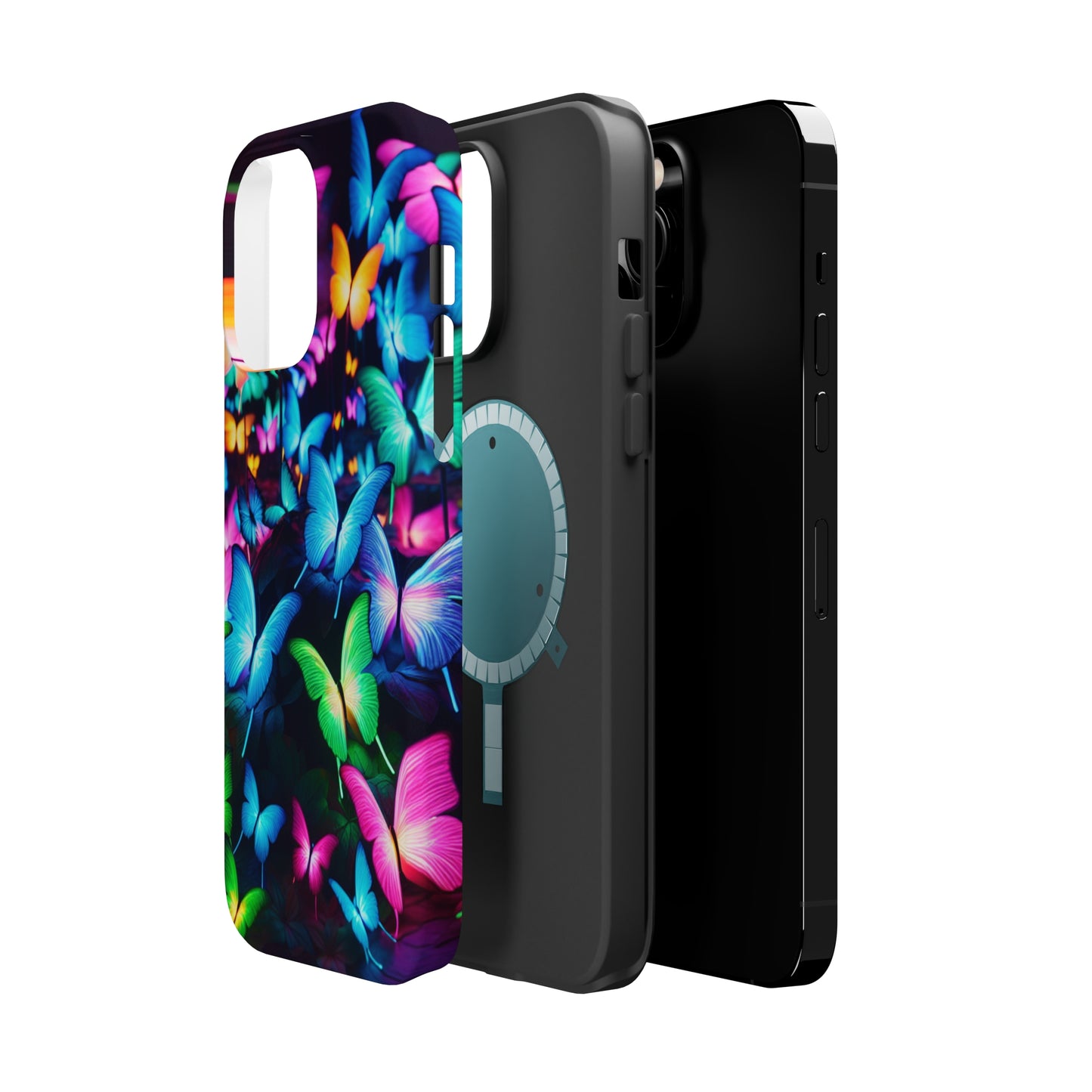 "Neon Butterfly Luridrainbow". Neon Butterflies Premium Art Magsafe Magnet Tough IPhone 13 14 15 Pro Plus Max and Mini in Matte and Glossy Phone cases