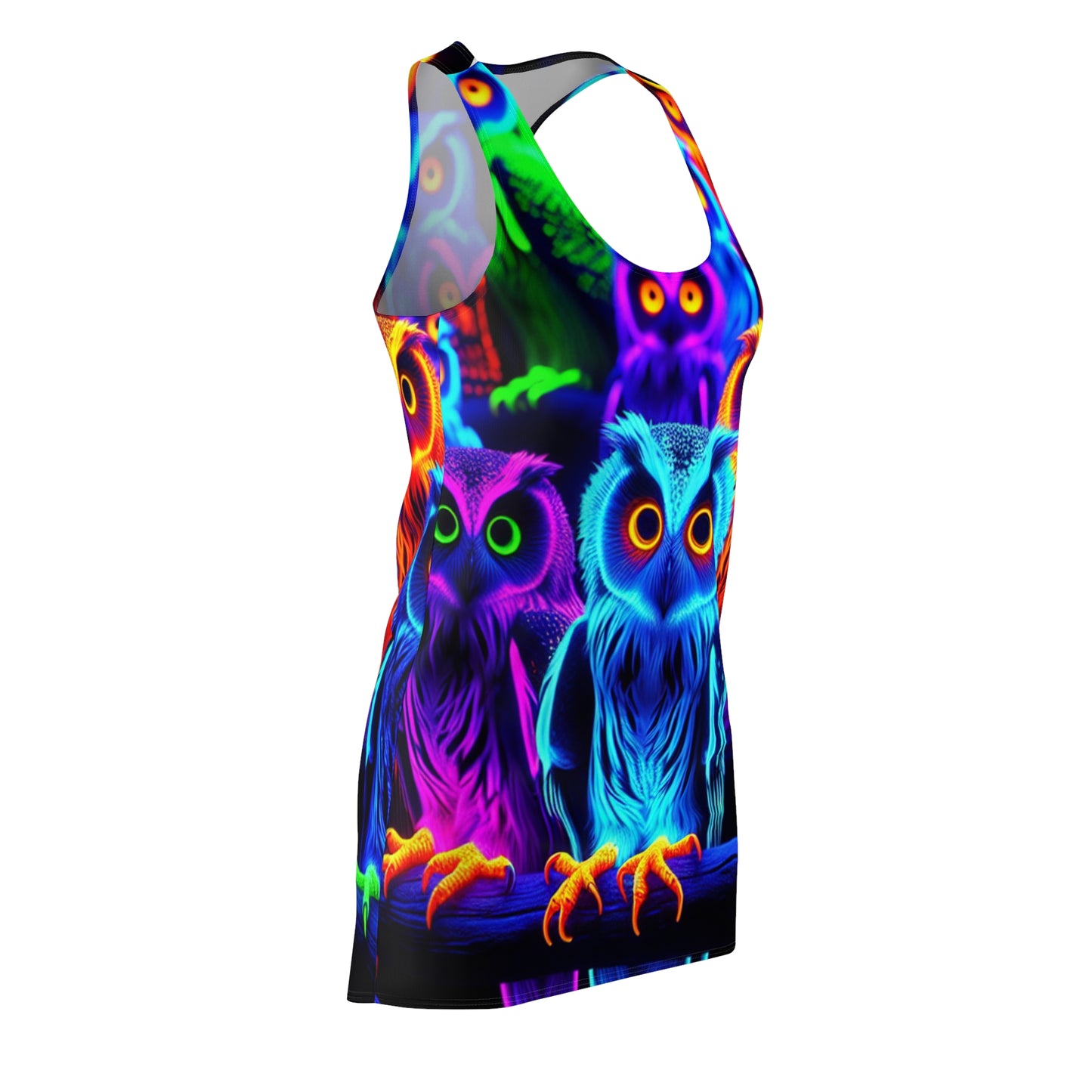 Neon Nocturnal Nova. Neon Owls Racerback Dress