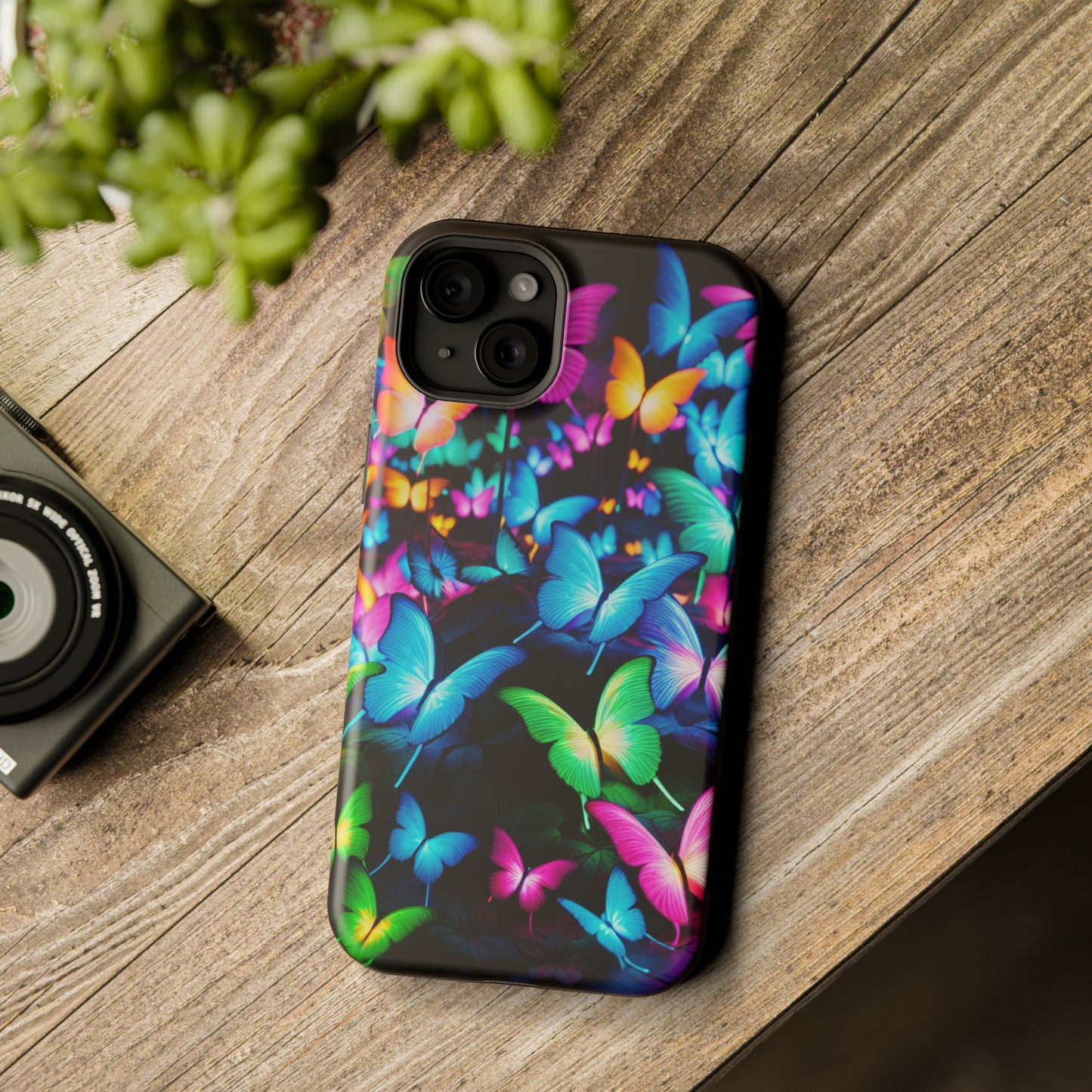 "Neon Butterfly Luridrainbow". Neon Butterflies Premium Art Magsafe Magnet Tough IPhone 13 14 15 Pro Plus Max and Mini in Matte and Glossy Phone cases