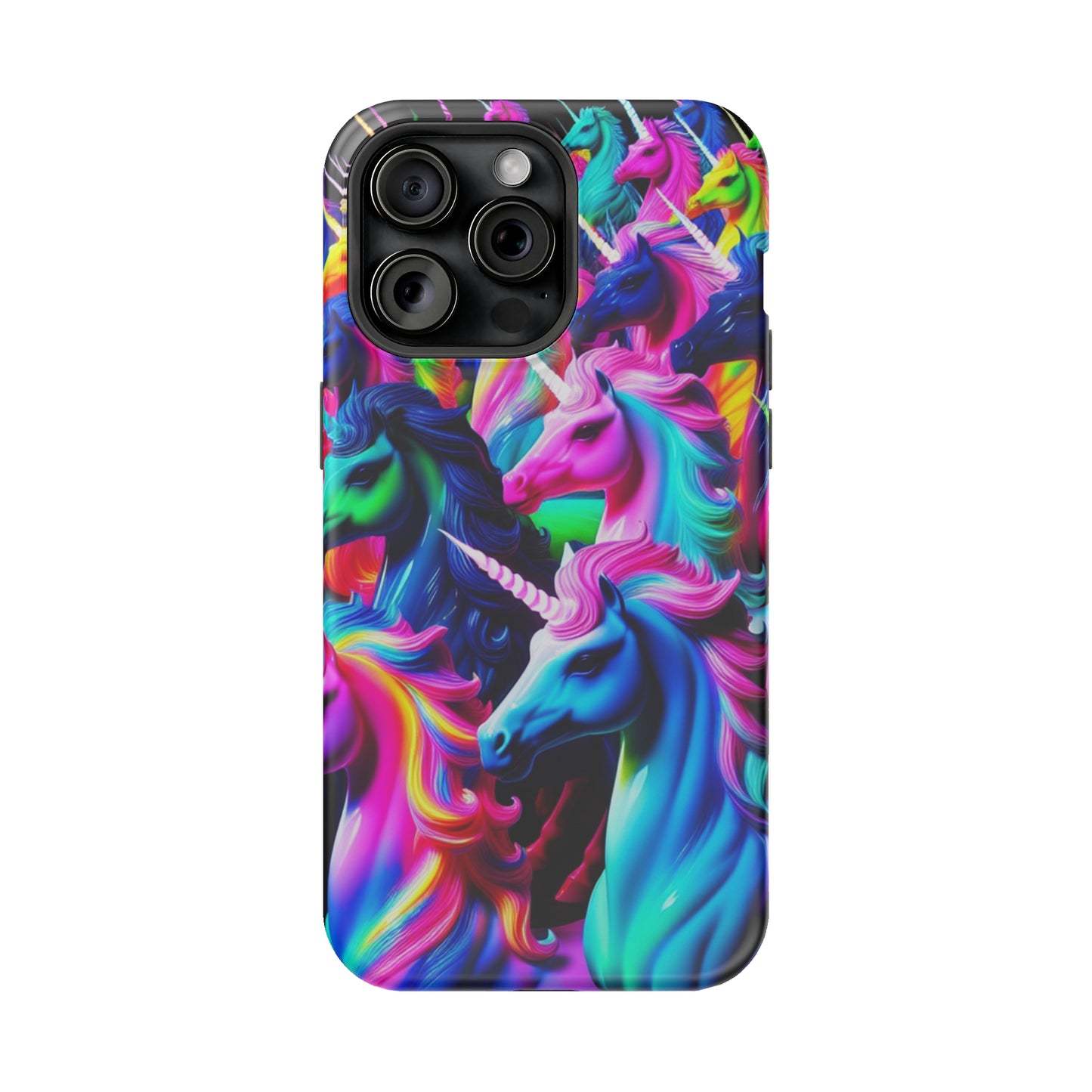"Neon Illumination" Neon Unicorns Premium Art Magsafe Magnet Tough IPhone 13 14 15 Pro Plus Max and Mini in Matte and Glossy Phone cases