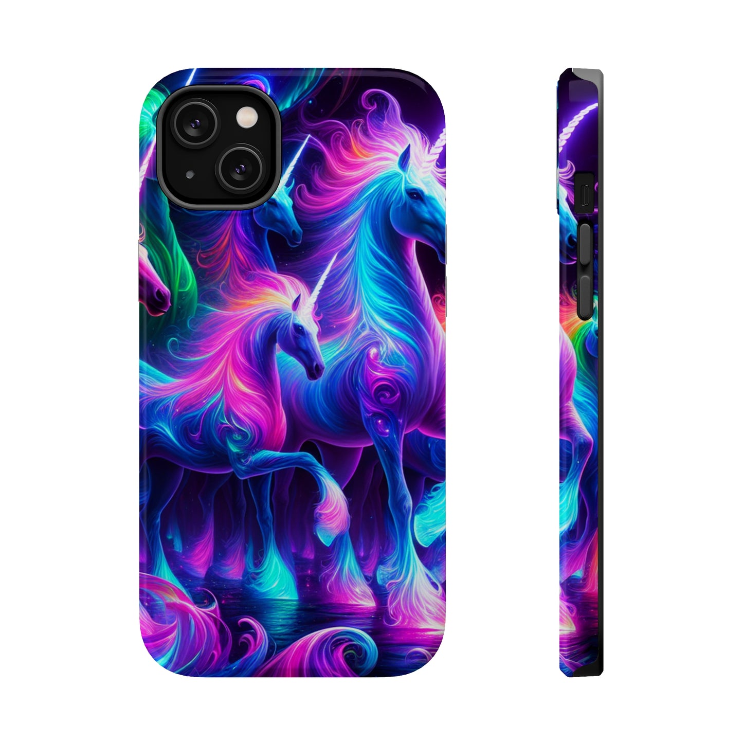Neon Uniflourish Neon Unicorns Premium Art Magsafe Magnet Tough IPhone 13 14 15 Pro Plus Max and Mini in Matte and Glossy Phone cases