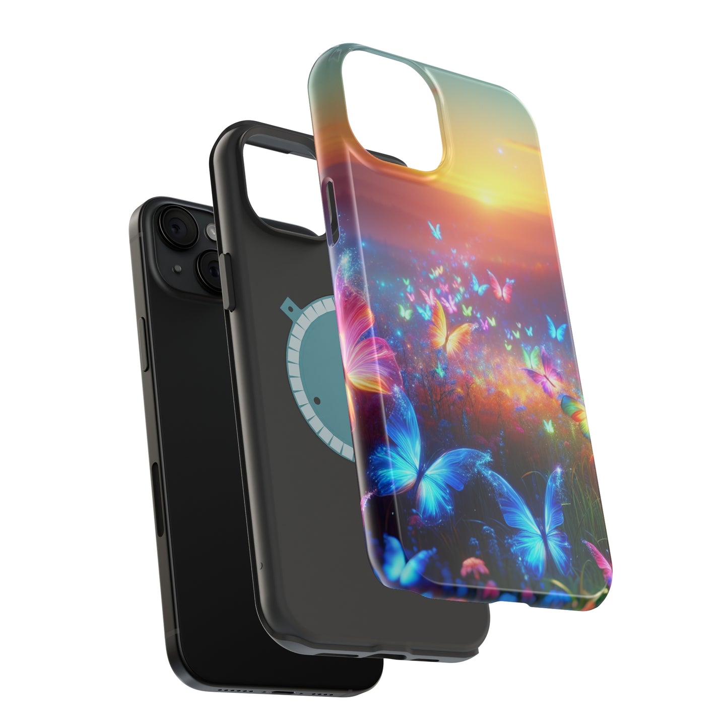 Neon Flight Fantasy Neon Butterflies Premium Art Magsafe Magnet Tough IPhone 13 14 15 Pro Plus Max and Mini in Matte and Glossy Phone cases