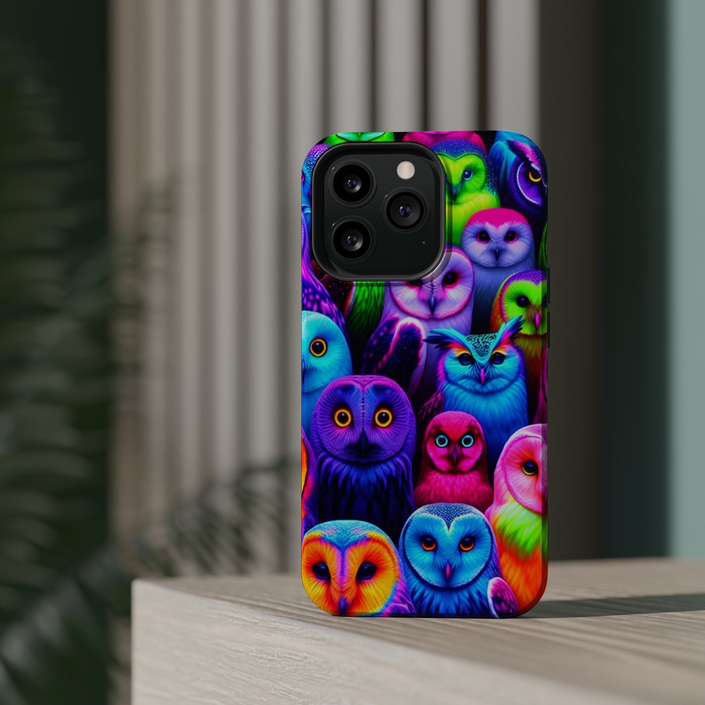 Vivid Nocturnal Neonatures Neon Owls Premium Art Magsafe Magnet Tough IPhone 13 14 15 Pro Plus Max and Mini in Matte and Glossy Phone cases